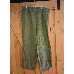 Talbots Size XLP Nantucket Washed Linen Wide Leg Pants Pockets Elastic Waist